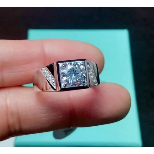 Classic 2ct Carat Square Moissanite Engagement Rings mens 925 Sterling Silver Platinum Plated Rings Male D Color VVS1 CLARITY