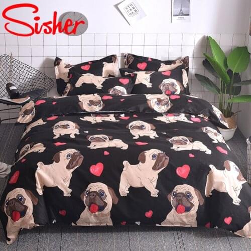 Cartoon Bulldog Duvet Cover Child Cute Bedding Set King Size 220X240 Heart Couple Bed Quilt Single Double Queen 3pcs Bedclothes
