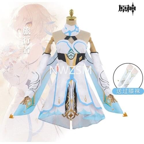 Game Genshin Impact Lumine Costume Cosplay Halloween Party Full Set For Women Girls Unisex Suit Custom Made Free socks