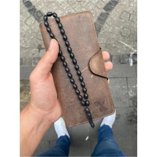 Karali Leather Phone Compartment Crazy Brown Ziplock Genuine Leather Wallet-kuka Rosary Gift