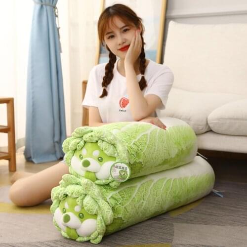 Creative Green and White Chinese Cabbage Fairy Plush Toy Soft Cartoon Vegetable Dog Plants Stuffed Doll Comfortable Pillow Gifts