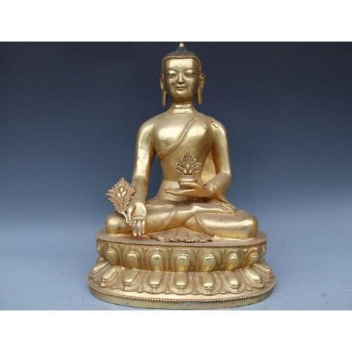 Copper Bronze Carved Buddhism Bhaisajyaguru Sakyamuni Medicine Buddha Statue