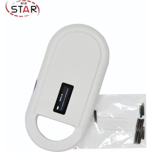 Fdx-b 134.2khz Cheap Rfid Portable animal microchip reader + 100pcs 2.12*12mm FDX-B 134.2KHz pets dog chip horse rfid microchips