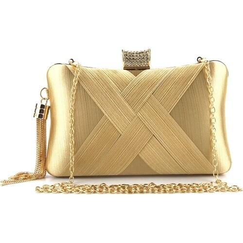 Mini Women Handbag Solid Color Woven Lady Evening Clutch Bag For Party Wedding Purse with Metal Tassel Chain Shoulder Bag