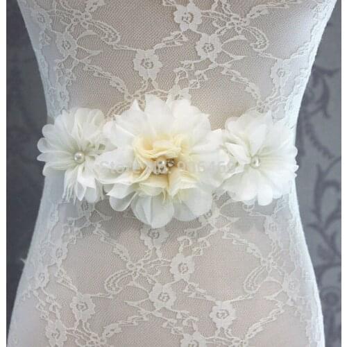 Fashion flower Sash Belt Girl Woman Sash Wedding Sashes belt 1 set ivory