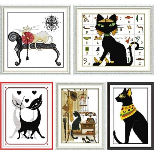 Cross Stitch Embroidery Needlework Kit Black & White Lover Cats Stamped 11CT 14CT Print Counted Thread Crafts Home Decor Pattern