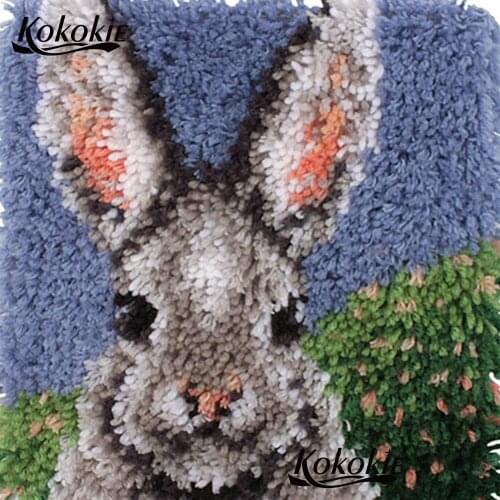 Cross stitch kits embroidery needlework latch hook making kits shaped pillow rabbit printed Crocheting Rug Kits Yarn Pillowcase