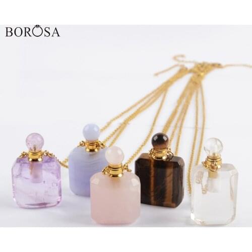 Natural Perfume Bottle Gems Stones Crystal Necklace Tiny Essential Oil Pendant Necklace for Women Statement Necklace WX1613