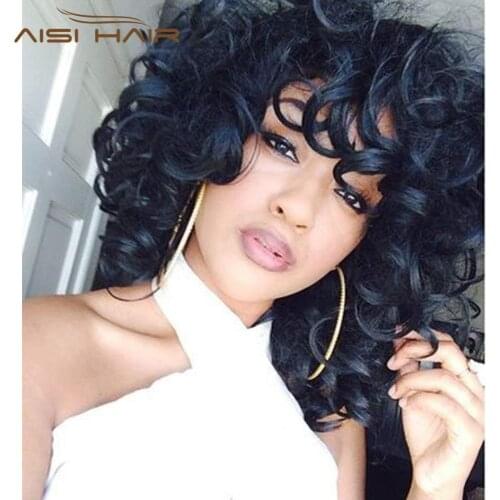 AISI HAIR 14inches Curly Synthetic Hair Wigs for Black Women Afro Loose Kinky Curly Heat Resistant Fiber Hair Wig Short Wig