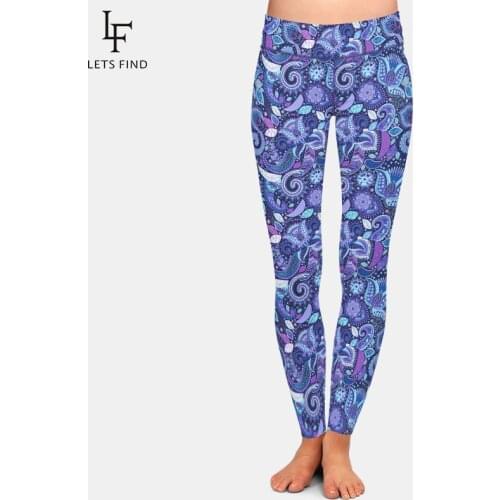 LETSFIND 2020 New Beautiful 3D Floral Ethnic Printing Womens Fitness Leggings Fahsion High Waist Plus Size Soft Slim Leggings