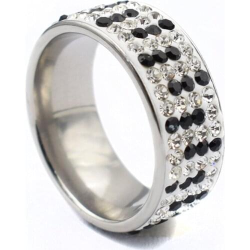 New Design Black White Crystal Stainless Steel Ring for Women Engagement Men Fashion Vintage Wedding Rings Jewelry