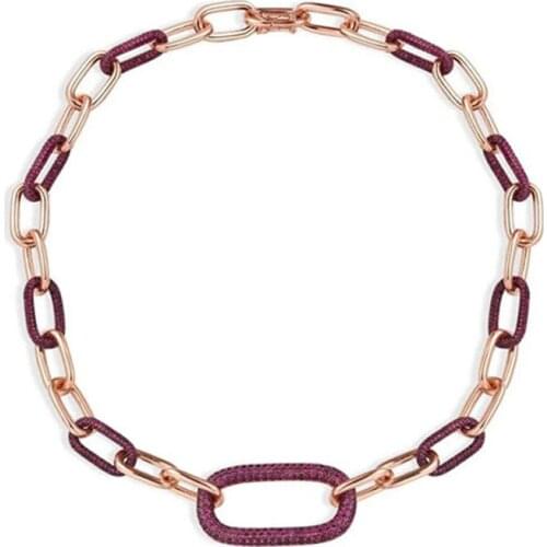 Top Quality Real 925 Sterling Silver Burgundy Cubic Zirconia Necklace Pink Link Chain Choker Women Luxury Brand Jewelry