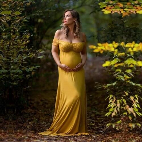 Maternity Shoot Dress Shoulderless Pregnancy Lace Dresses Elegance Pregnant Women Maxi Gown For Photography Photo Props Clothes