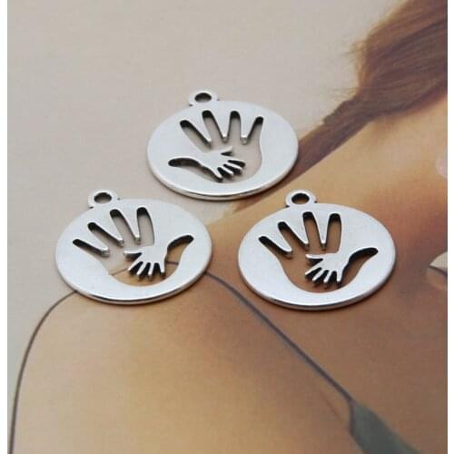 10pcs Silver Color Round Palm Charms Finding Diy Hand Pendant Handcraft Ornaments Necklaces Jewelry 20X23mm A3364