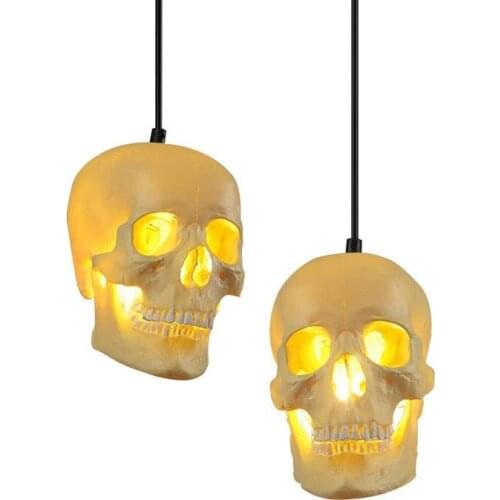 Retro Resin Skull Pendant Lights Vintage Kitchen Hanging Light Fixtures Led Bar Pendant Lamp Dining Room Cafe Stair Home Decor