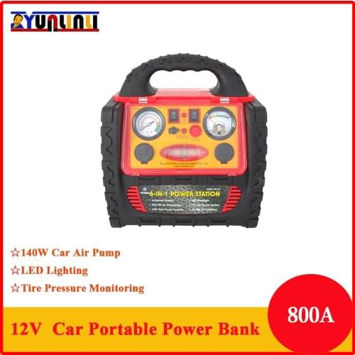 YUNLINLI 12V 800A Portable Car Jump Starter Power Bank Battery Booster Car Air Pump With USB Charger Led Light Tire Inflation