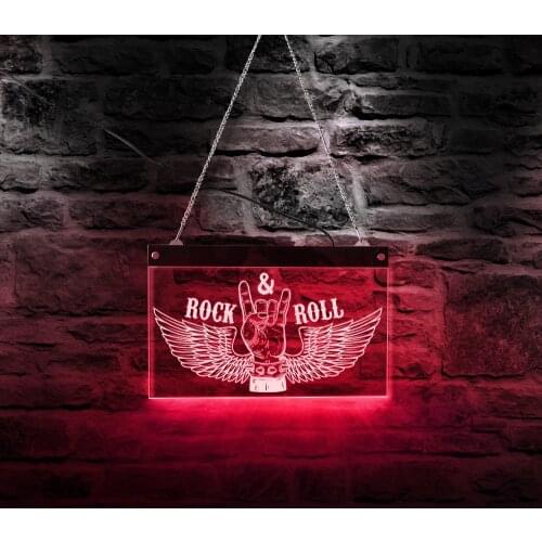 Rock N Roll Rock Music Multi-Colors Changing Led Light Sign Gift For Band Pub Bar Fashion Wall Art Decor Neon Display Sign Board