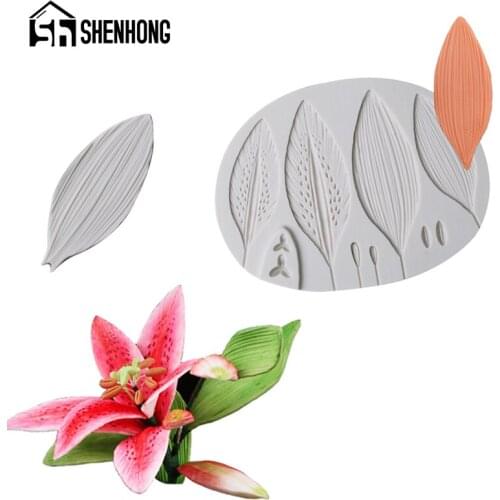 SHENHONG Lily Leaf Silicone Cake Mold Party Flower Lace Pattern Gum Paste Sugar Craft Chocolate Fondant Pastry Decorating Mould