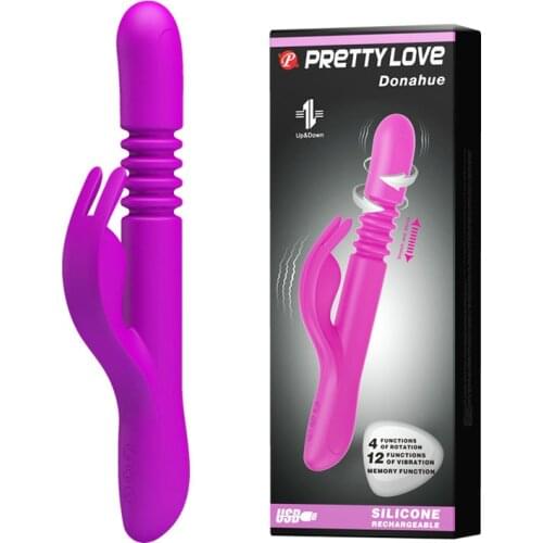 Pretty Love Up and Down Telescopic,rotat Rabbit G Spot Vibrator, Waterproof Oral Clit Intimate Adult Sex Toys for Women