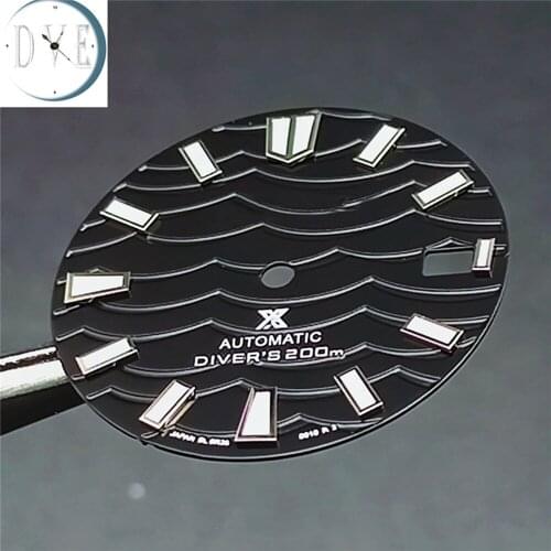 Replacement 28.5MM C3 Green Luminous Watch Dial Matte Wave Pattern Dial for NH35 Watch Movement Modification Kit