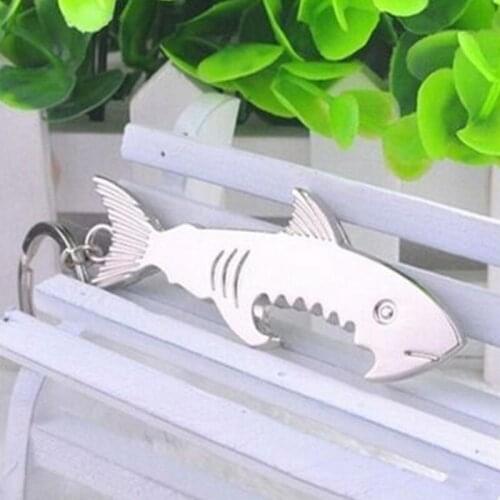 Wedding Party Favors Metal Shark Shaped Bottle Opener Key Chain Zinc alloy Key Ring Beer Opener LX8225
