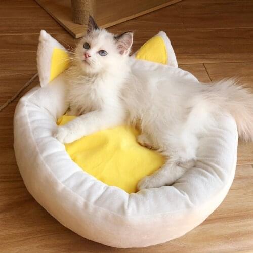 Warm Fleece Dog Bed Cute Ear Pet Cat Nest Bed Luxury Litter Kitten Teddy Small Puppy Sleeping Sofa Kennel Round Chihuahua Basket