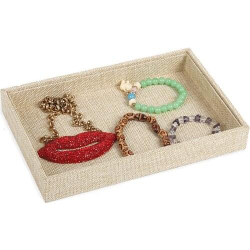 TONVIC 22.5*14.5cm Velvet/Linen Jewelry Display Storage Tray Necklace Bracelet Showcase Blank Tr