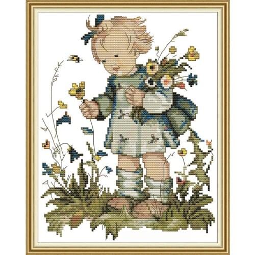 Everlasting Love The Flower Girl Chinese Ecological Cotton Printed cross-stitch With A Printed Pattern Stampted 11 14CT DIY Gift