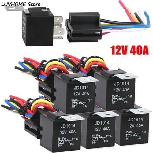 Waterproof Automotive Relay 12V 5pin 5P 40A Car Relay With Black Red Copper Terminal Auto Relay With Relay Socket