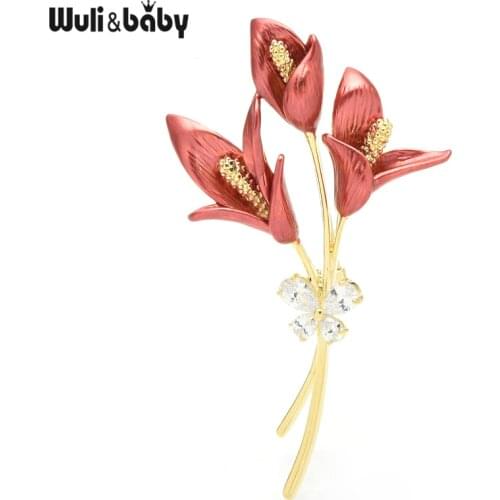 Wuli&baby Enamel Lily Flower Brooches For Women Unisex 3-color Beauty Flower Weddings Office Brooch Pins Gifts