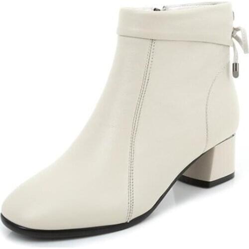 2020 New Autumn Winter Round Head Genuine Leather Boots Temperament High Heel Women Boots Fashion Concise Short Boots Large Size