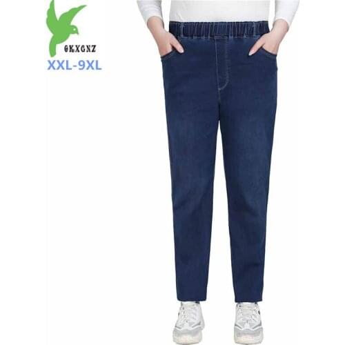 2019 Plus size XXL-9XL High waist Denim pants women elasticity jeans Casual Pencil pants trousers female 150kg can be worn G523