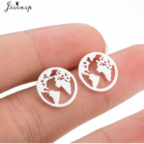 Jisensp Stainless Steel World Map Earrings for Women Travel Gift Vintage Globetrotter Earth Round Stud Earrings Ear Jewelry Gift