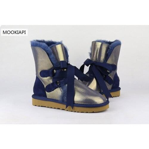 Top Quality Genuine Sheepskin Leather Woman Snow Boots Fashion Waterproof Winter Boots 100% Natural Fur Warm Wool Women