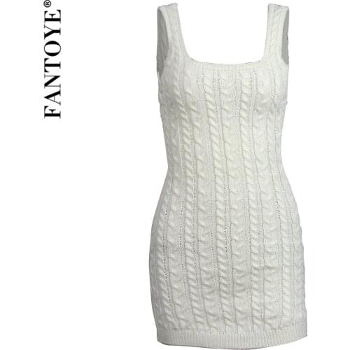 FANTOYE Kintted Sleeveless Slim Sweater Dress 2021 Summer Women Sexy Bodycon Partywear Ladies Elegant White Sweater Skirt Dress