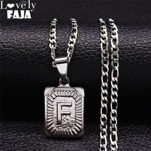 2021 Stainless Steel Geometry F Letter Necklace Pendant Women/Men Silver Color Necklace Chain Jewelry collier homme N7002FS03