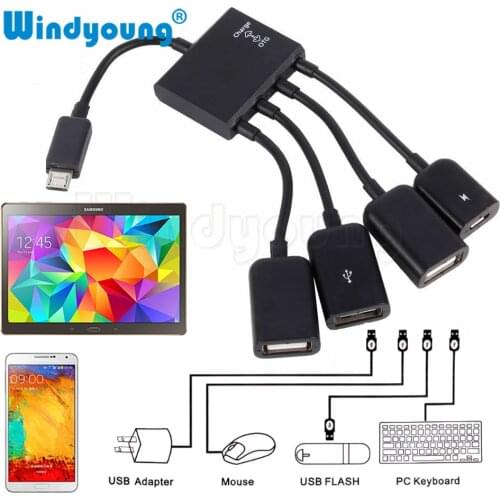 4 Ports USB 2.0 Hub 4 in 1 Micro USB Host OTG Cable Charging Hub Cord Adapter Splitter for Android phone Tablet PC usb drives