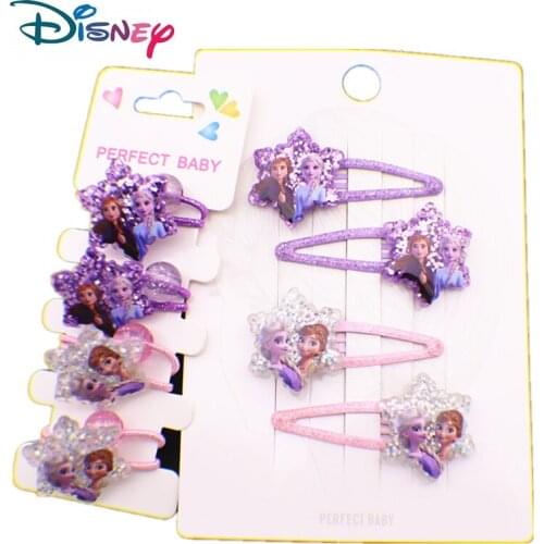 4pcs/set Disney Cartoon Frozen Elsa Children Hair Clips Girl Birthday Gift Headwear Elsa Doll Head Circle Cosmetic Rubber Band