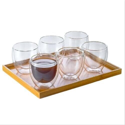 6PCS/lot 80ml Double Wall Glass Handmade Heat Resistant Tea Cups Healthy Drink Mug Espresso Coffee Cups Insulated Shot Glasses