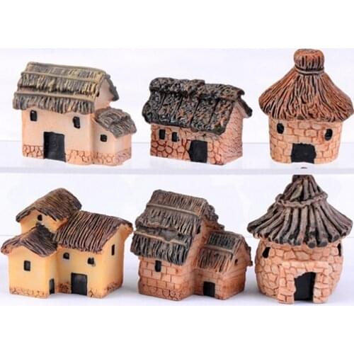 6pcs Mini Resin Village House Craft Garden Decor Ornament Miniature Figurine Plant Pot Micro Landscape Bonsai DIY
