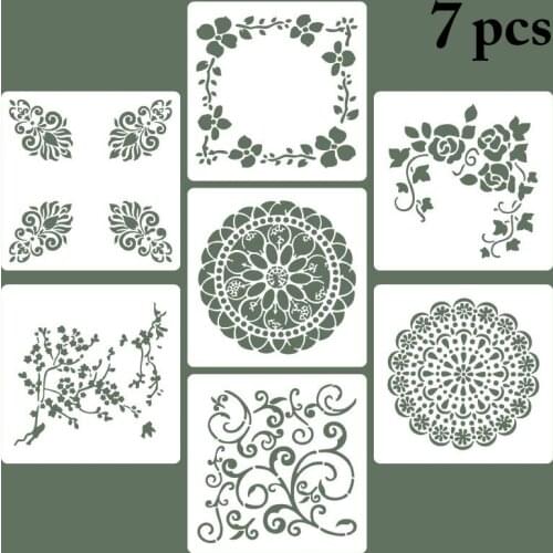 7PCS Cake Stencil Template Plastic Mandala DIY Cake Decorating Stencil Baking Stencil Flower and Leaf Cake Tools Coxeer