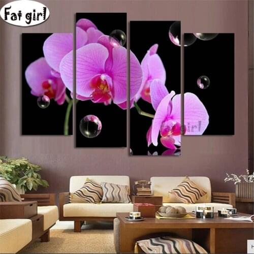 5D DIY Diamond Embroidery 3 Pieces Phalaenopsis orchid and crystal bubbles Diamond Painting Cross Stitch Rhinestone Home Decor