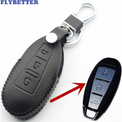 FLYBETTER Genuine Leather 3Button Smart Key Case Cover For Suzuki Swift/Kizashi/SX4/S-Cross/Maruti/Ciaz/Baleno Car Styling L373