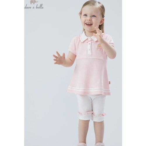 DBJ17564 dave bella summer baby girls cute bow cartoon striped clothing sets kids fashion short sleeve sets children 2 pcs suit