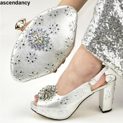 Fuchsia Wedding Shoes Bride Cristal Italian Ladies Shoes and Bags To Match Set Decorated with Rhinestone Bag and Shoes Set PU