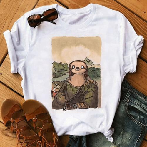 FIXSYS Fashion Cotton Female T-shirts Short Sleeve Women T Shirt Kawaii Cartoon Sloth Printed Tops Harajuku Tee Tshirt