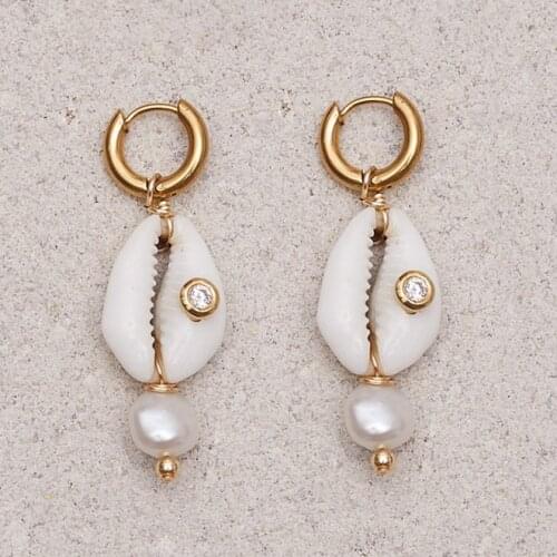 Gothic Party accessories gift bohemian crystal evil eye beads fashion shell freshwater pearl earrings for women wholesale