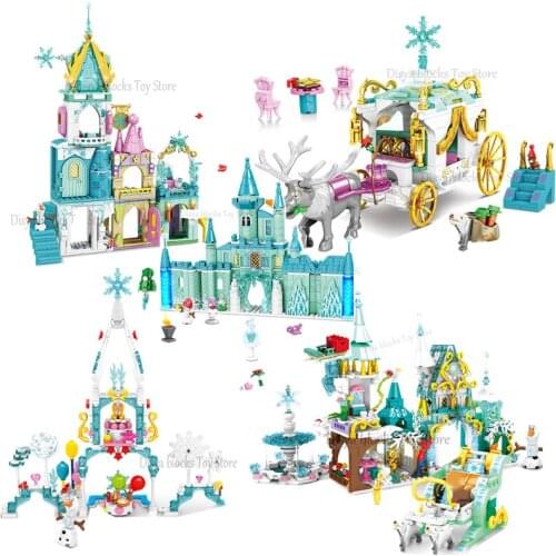 2021 Disney Castle Series Magic Ice Princess Castle Building Blocks Girl House Brick DIY Girl Toy Gift