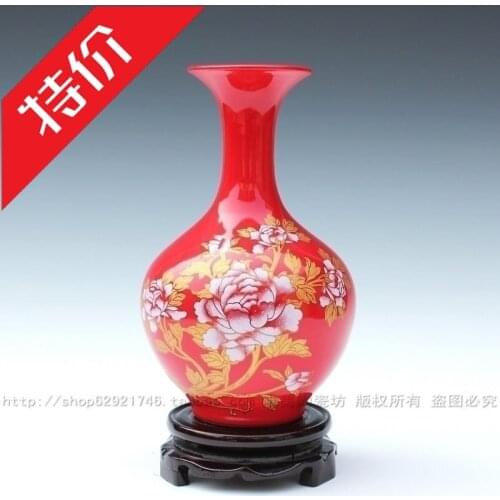 Jingdezhen ceramic red vase gold vase red vase Small reward bottle ceremonized