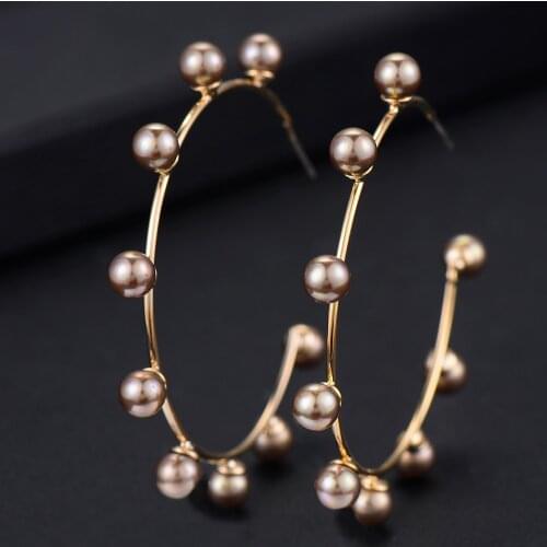 LARRAURI 2019 Noble Symbol for Women Jewelry Statement Gold Hoop Earrings Fashion Handmade Women Jewelry Elegant Pearl Earrings
